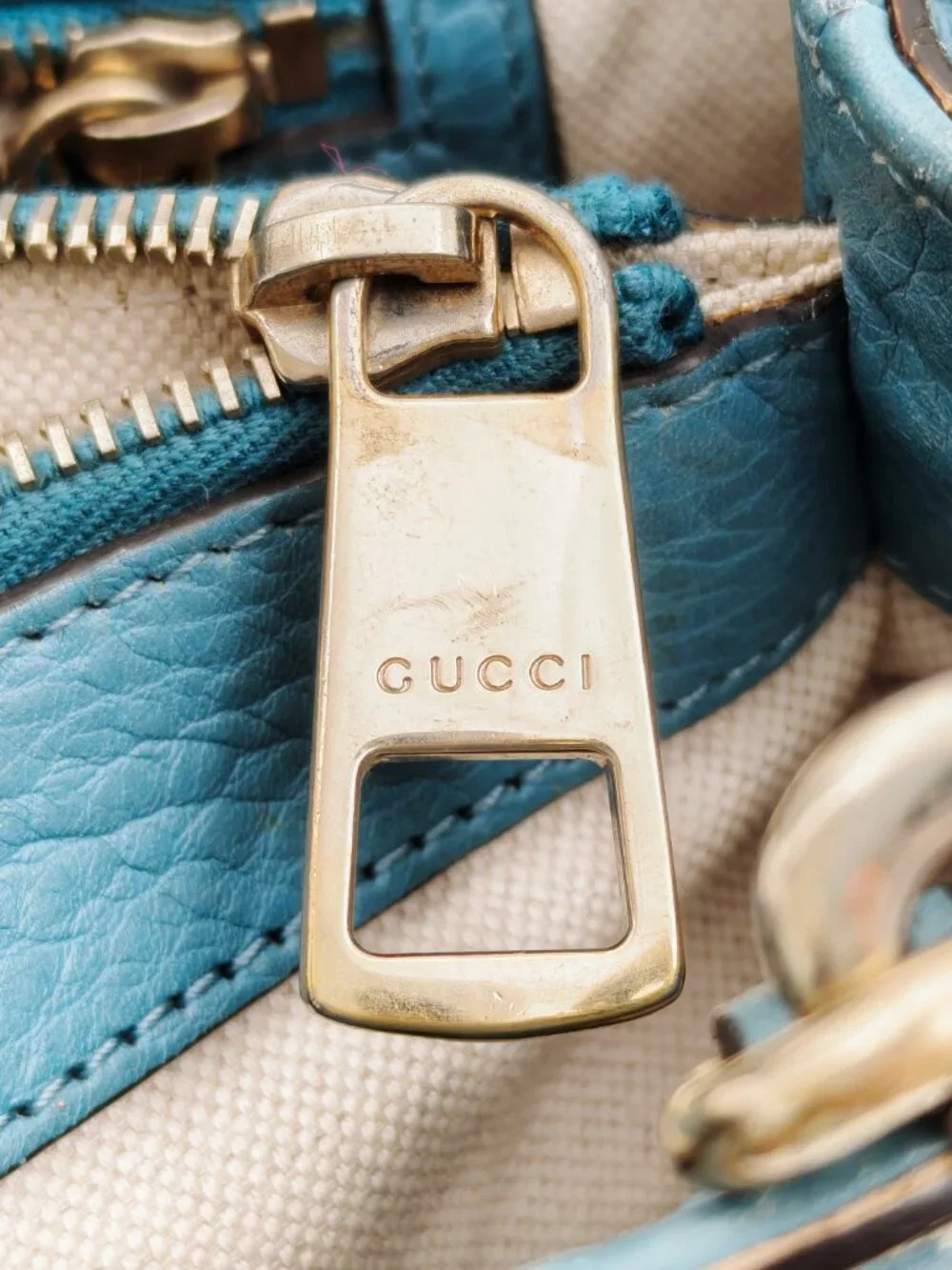 Gucci Bamboo Top Handle Leather Tote Bag Blue Convertible Satchel Italy